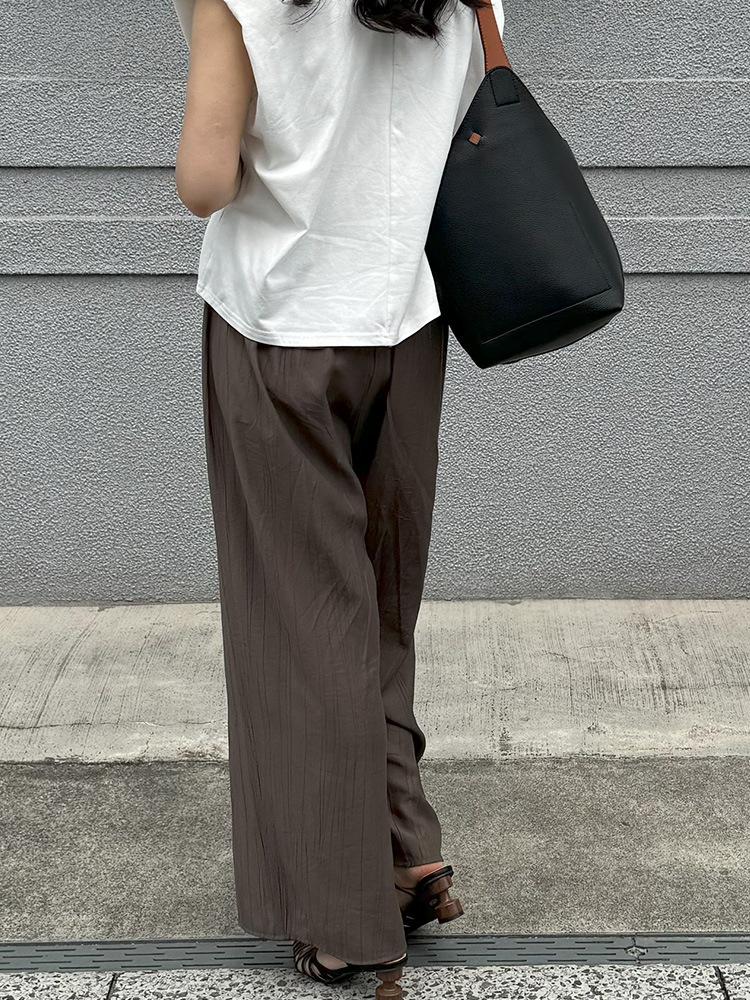 シボ加工 ひんやり薄手 ロング丈 ワイドパンツ