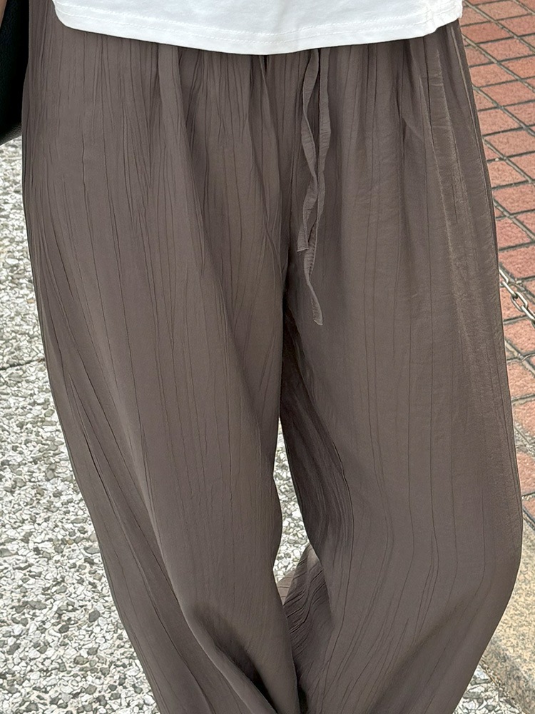 シボ加工 ひんやり薄手 ロング丈 ワイドパンツ