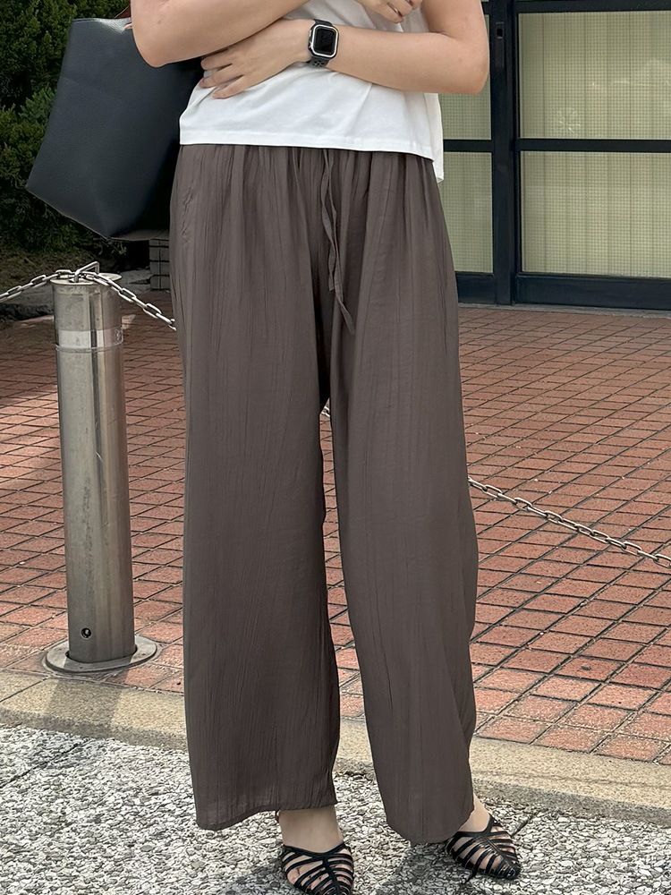 シボ加工 ひんやり薄手 ロング丈 ワイドパンツ