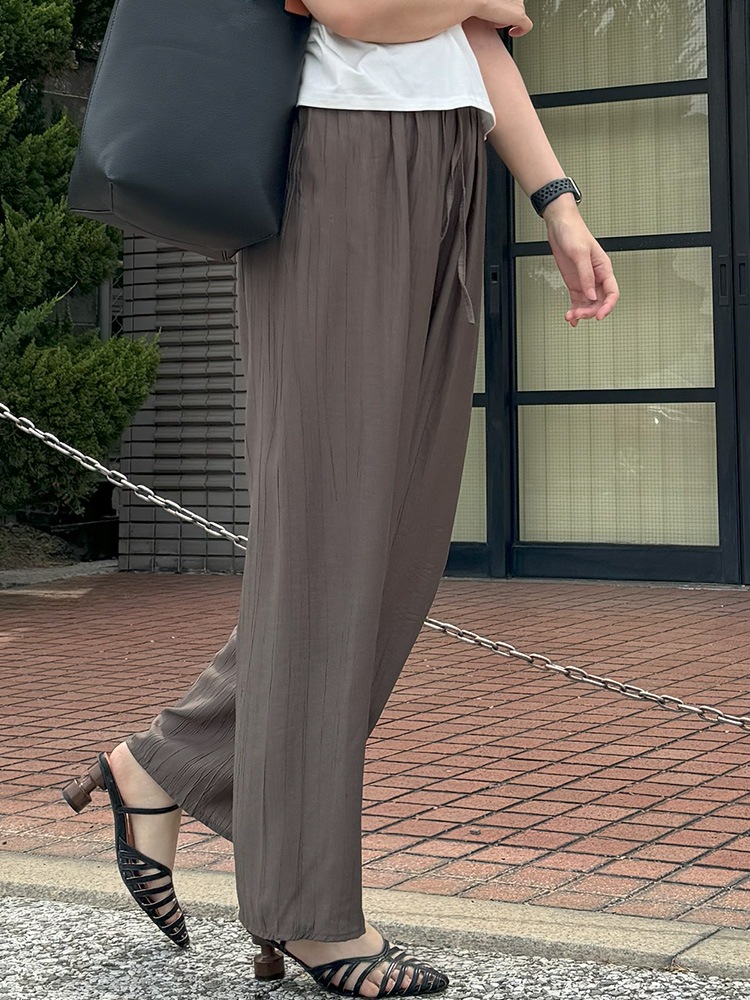 シボ加工 ひんやり薄手 ロング丈 ワイドパンツ | レディース