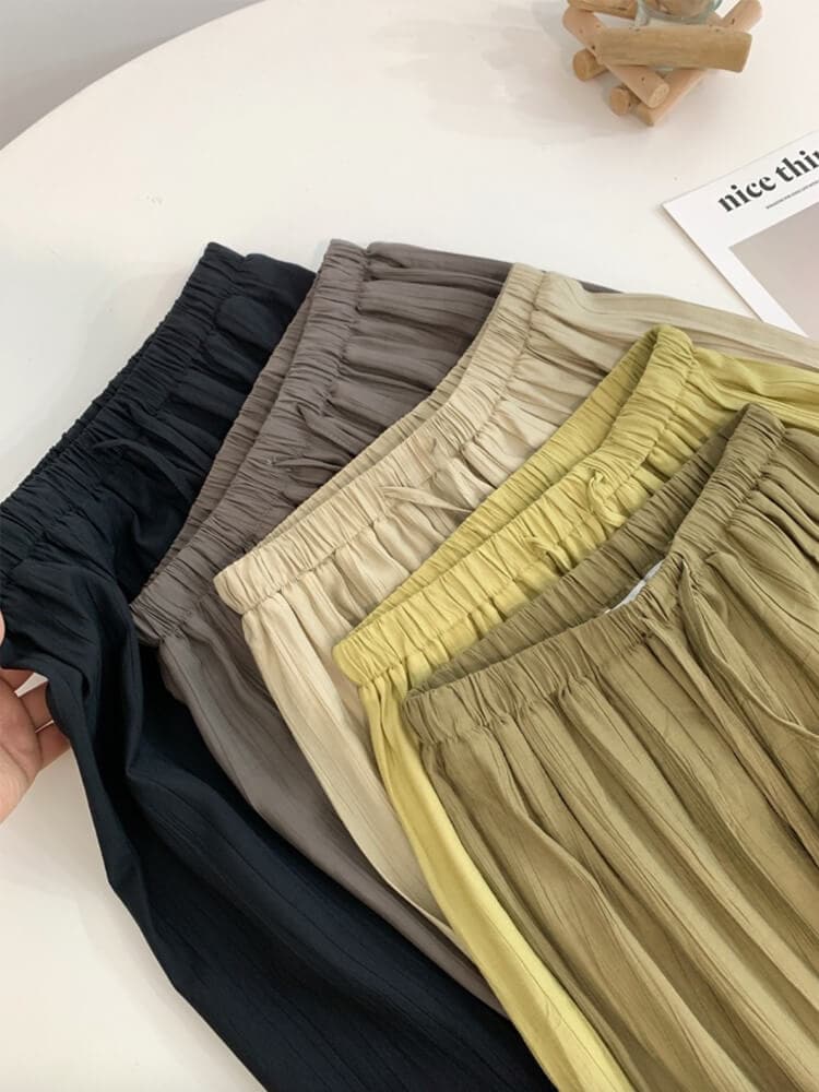 シボ加工 ひんやり薄手 ロング丈 ワイドパンツ