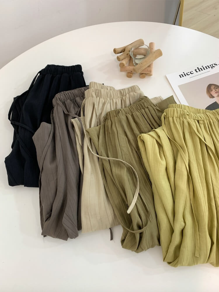 シボ加工 ひんやり薄手 ロング丈 ワイドパンツ