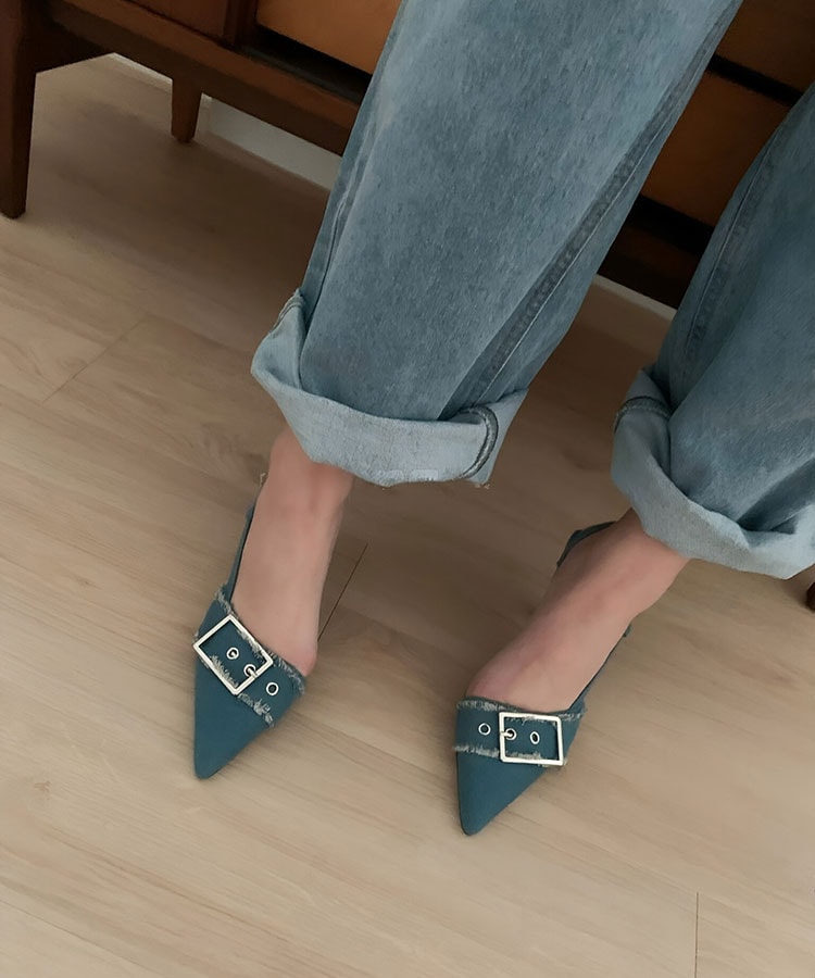 Kate Spade デニムサンダル バックル ブロック ヒール