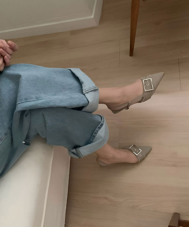 デニム×バックル ハイヒール バックストラップ サンダル