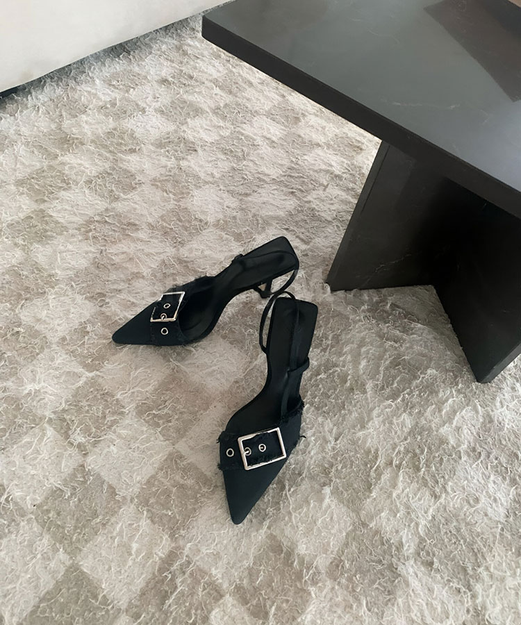 デニム×バックル ハイヒール バックストラップ サンダル