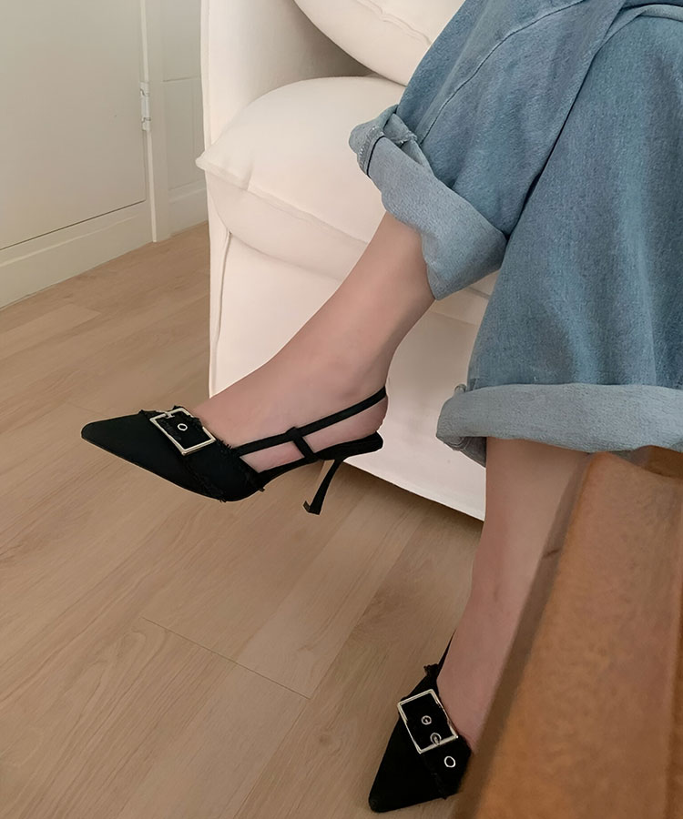 デニム×バックル ハイヒール バックストラップ サンダル