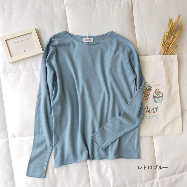 ヘムロールデザイン カラーニット トップス