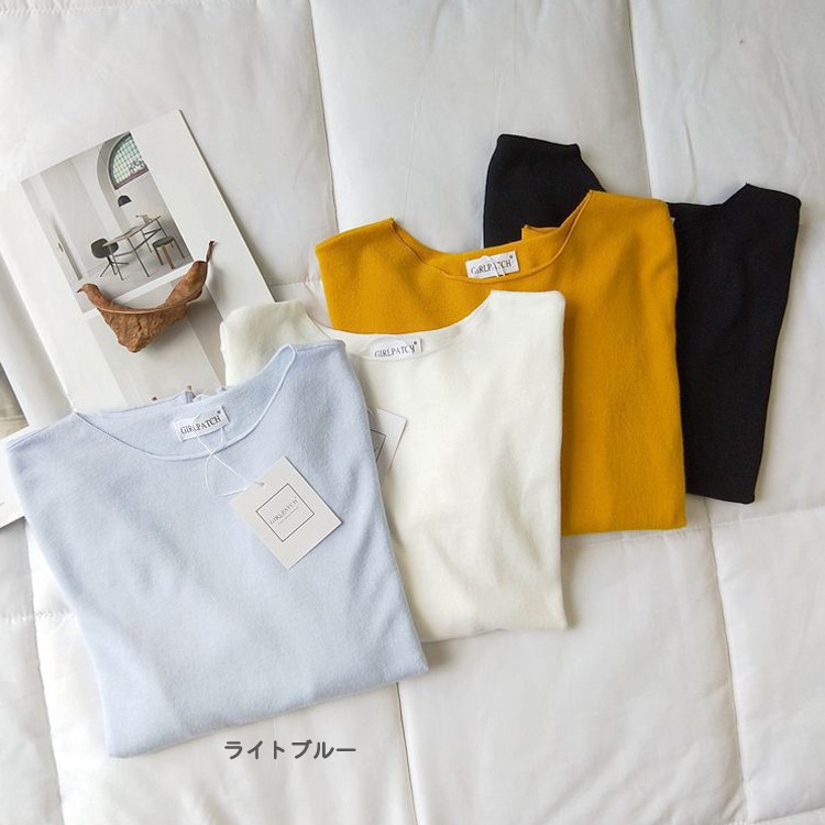 ヘムロールデザイン カラーニット トップス