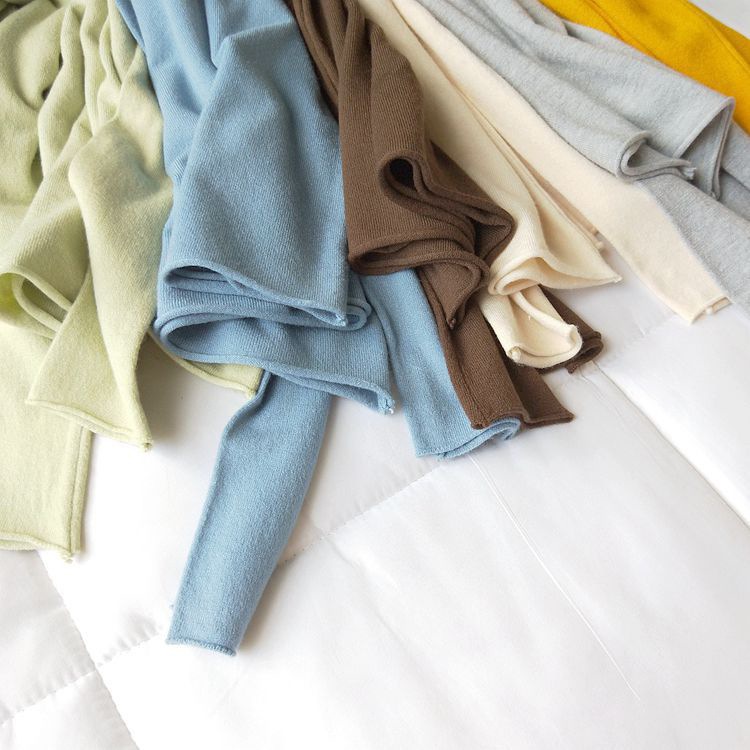 ヘムロールデザイン カラーニット トップス