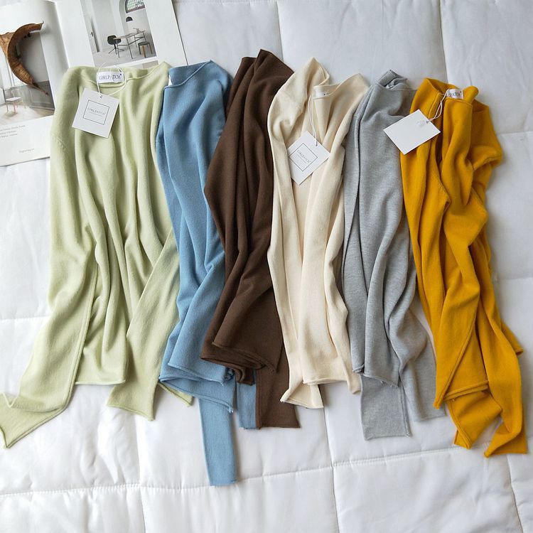 ヘムロールデザイン カラーニット トップス