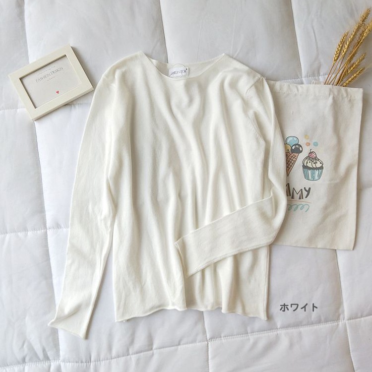 ヘムロールデザイン カラーニット トップス