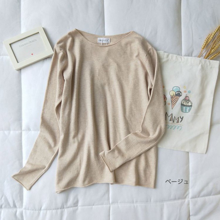 ヘムロールデザイン カラーニット トップス