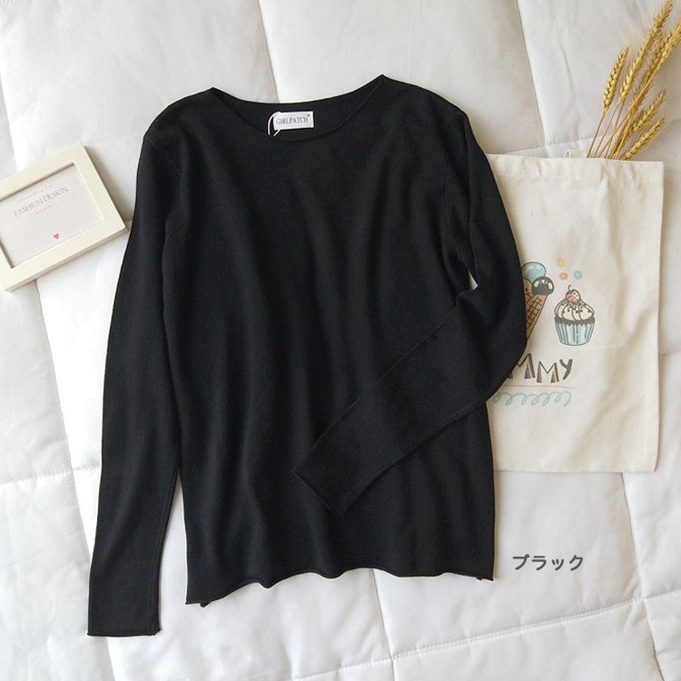 ヘムロールデザイン カラーニット トップス