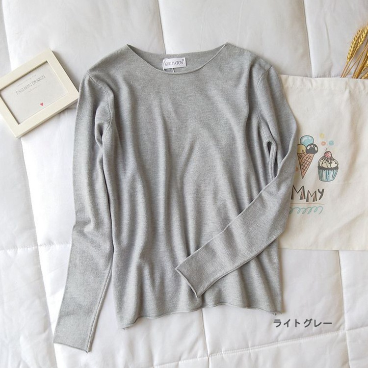 ヘムロールデザイン カラーニット トップス