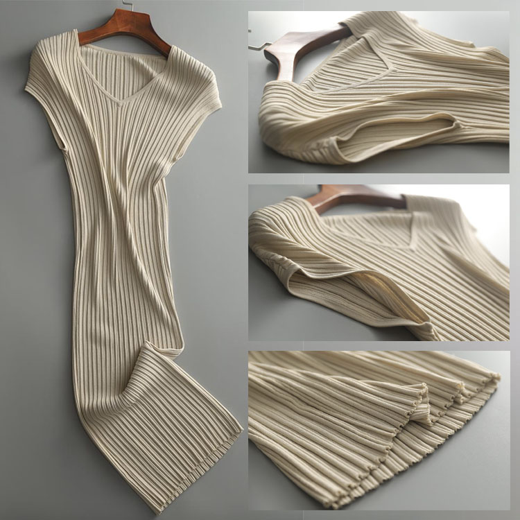 エレガントフィット リブニット タイトワンピース