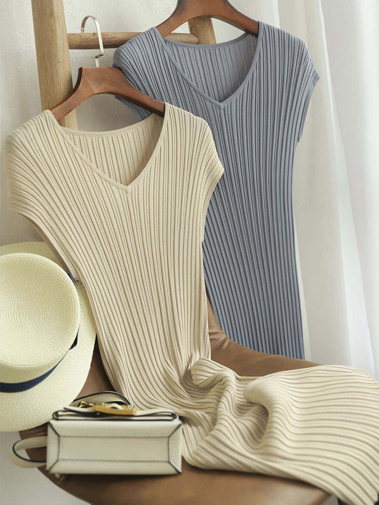 エレガントフィット リブニット タイトワンピース