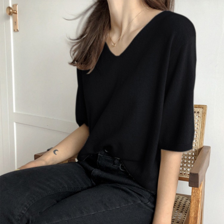 てろんと感 サマーニット 5分袖 カットソー Tシャツ