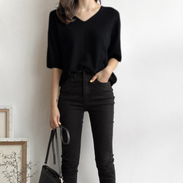 てろんと感 サマーニット 5分袖 カットソー Tシャツ