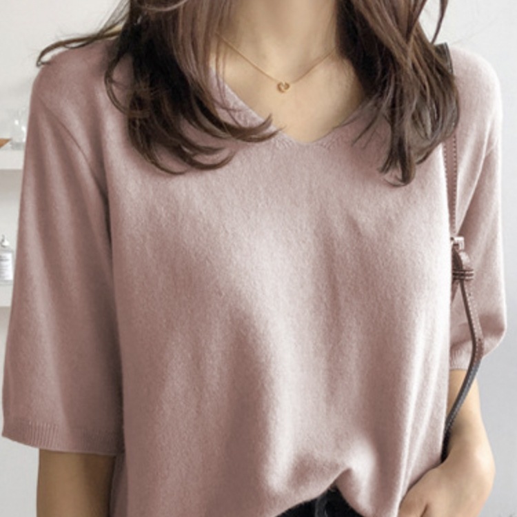 てろんと感 サマーニット 5分袖 カットソー Tシャツ