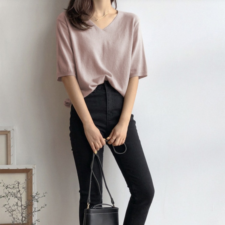 てろんと感 サマーニット 5分袖 カットソー Tシャツ