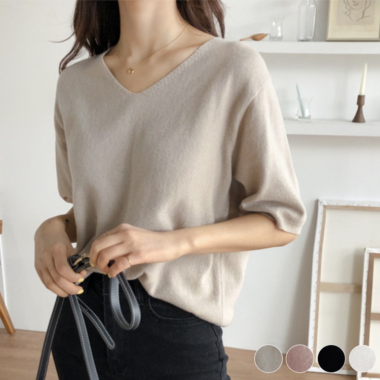 てろんと感 サマーニット 5分袖 カットソー Tシャツ