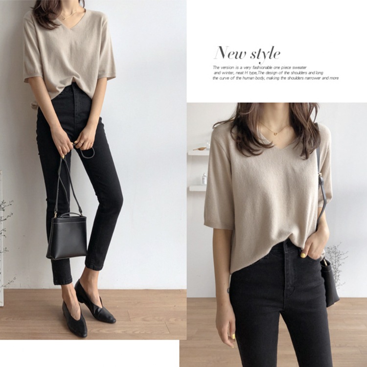 てろんと感 サマーニット 5分袖 カットソー Tシャツ