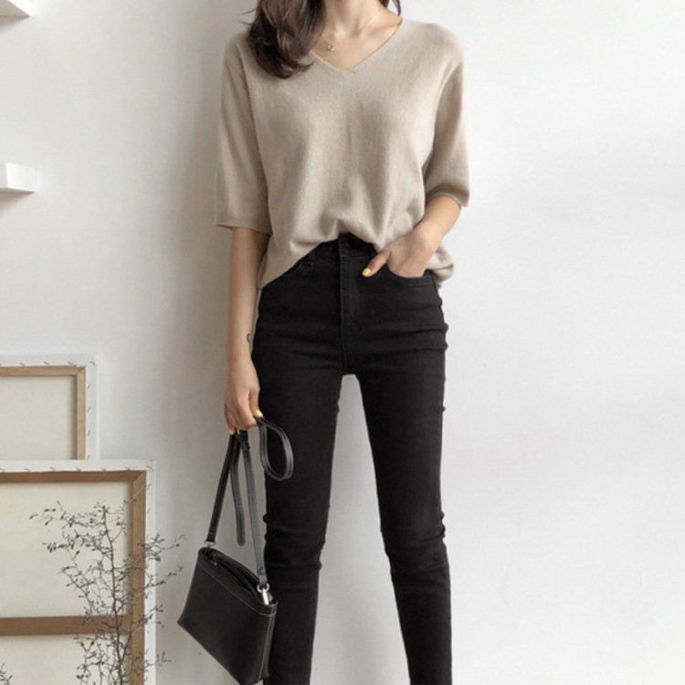 てろんと感 サマーニット 5分袖 カットソー Tシャツ