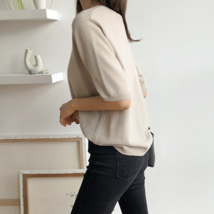 てろんと感 サマーニット 5分袖 カットソー Tシャツ