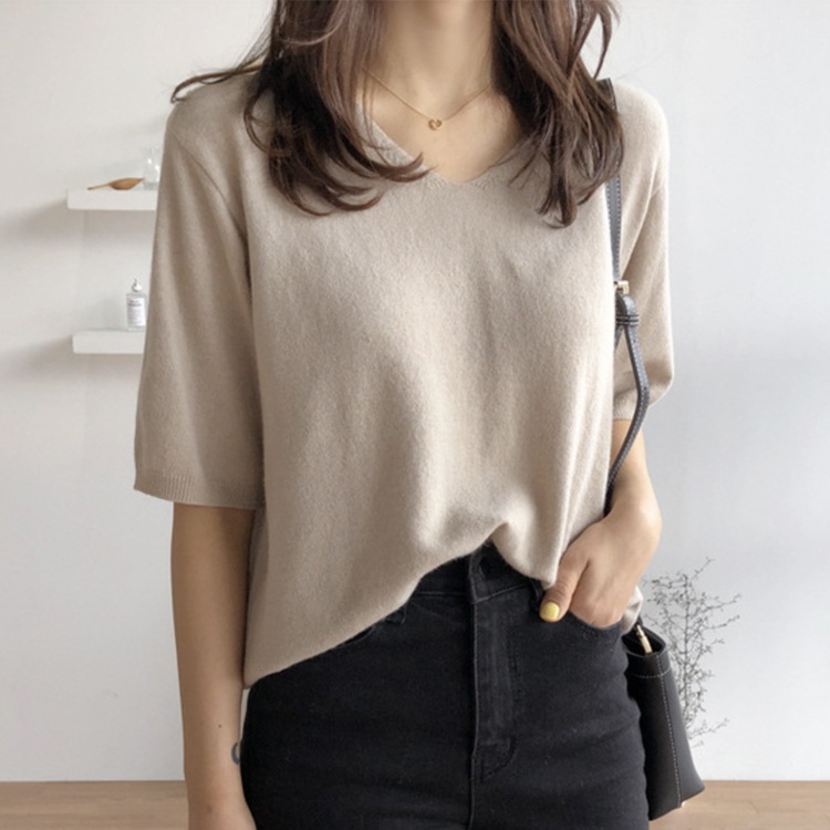 てろんと感 サマーニット 5分袖 カットソー Tシャツ