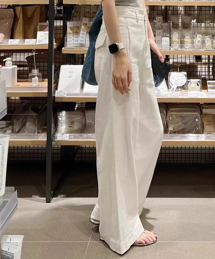 コットンリネン ハイウエスト ワイドパンツ