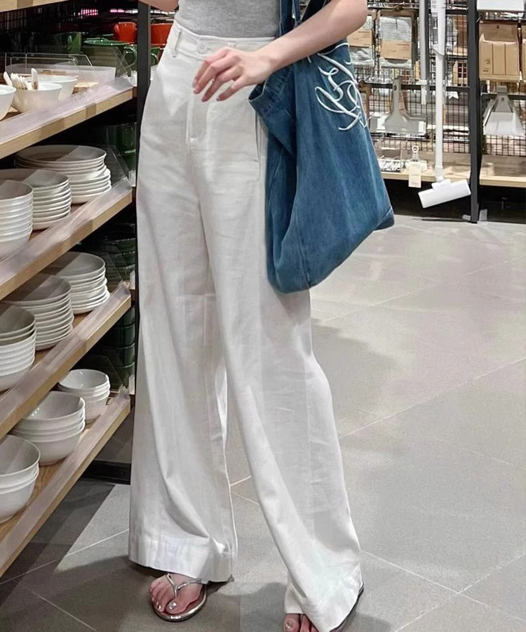 コットンリネン ハイウエスト ワイドパンツ