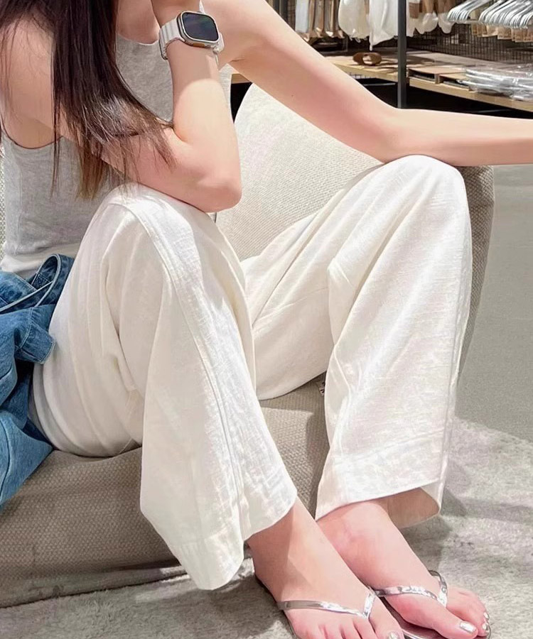 コットンリネン ハイウエスト ワイドパンツ