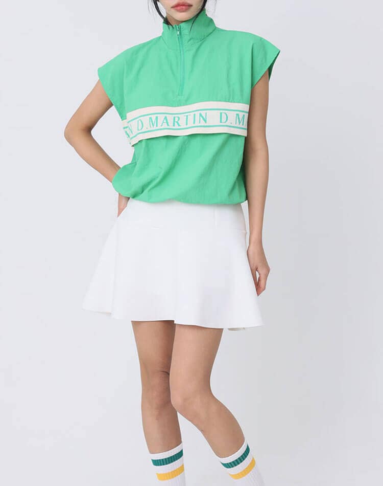 セットアップ可能！配色 ライン ロゴ ハーフジップ ベスト