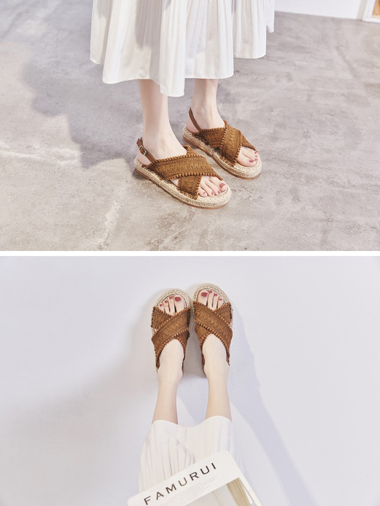 ぽんぽん ロープ編み エスニックサンダル