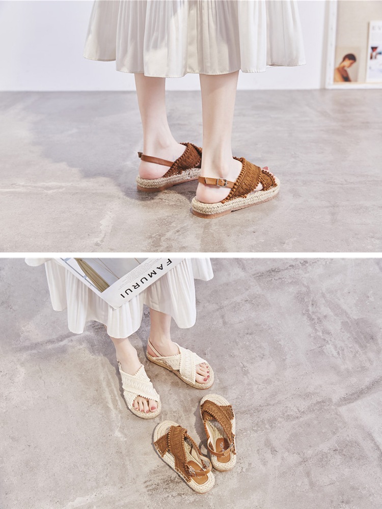 ぽんぽん ロープ編み エスニックサンダル