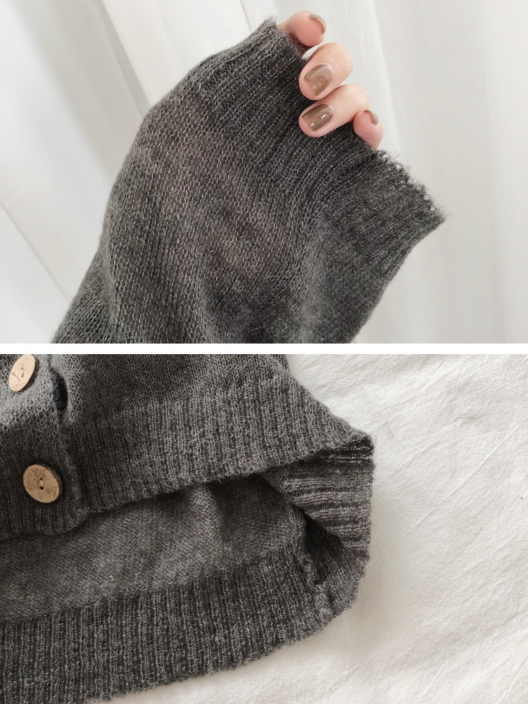 ルーズデザインゆったり長袖Vネックのモヘアニットカーディガン