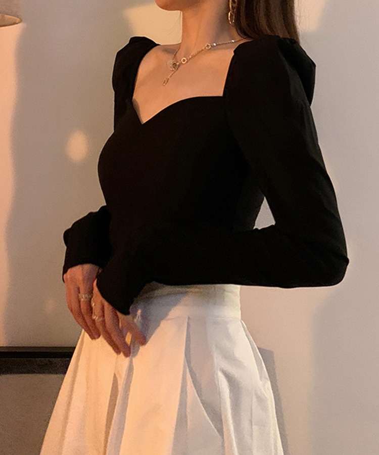 きれいめ ハートネック パフスリーブ 長袖 カットソー

