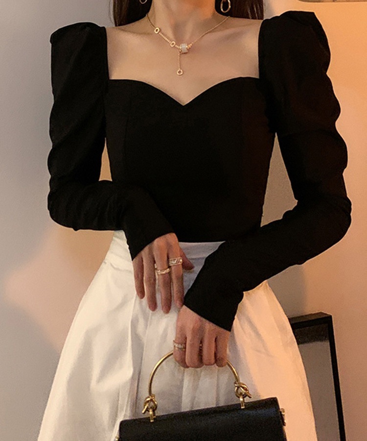 きれいめ ハートネック パフスリーブ 長袖 カットソー

