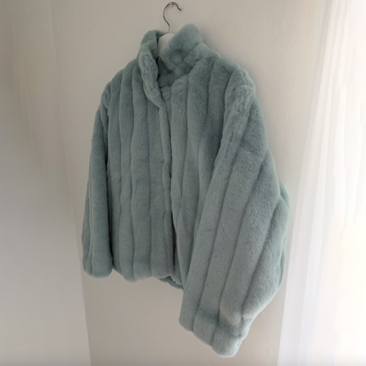 ふんわり ストライプ エコファー ショート丈 コート