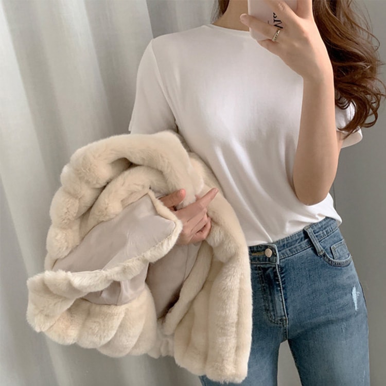 ふんわり ストライプ エコファー ショート丈 コート