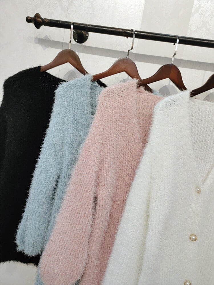 ふわふわシャギー ぽわん袖 ゆったり ニットカーディガン