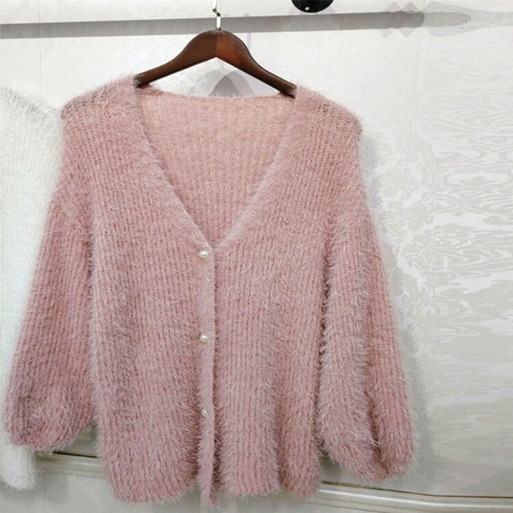 ふわふわシャギー ぽわん袖 ゆったり ニットカーディガン
