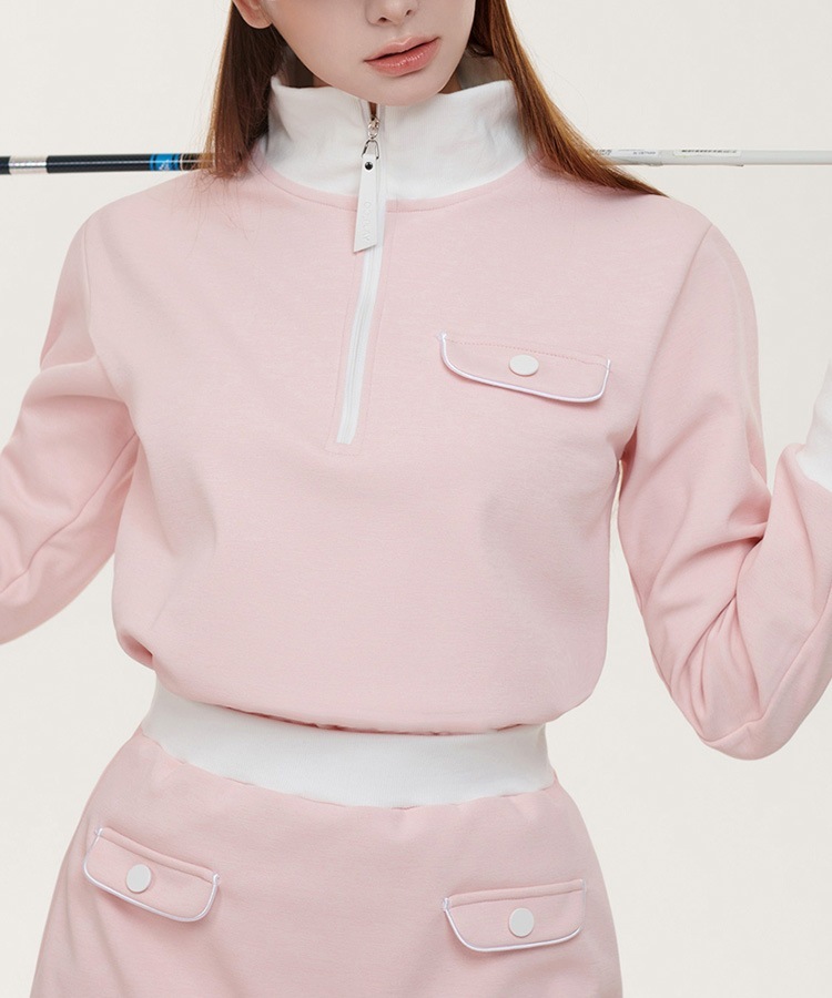 配色 ハーフジップ 長袖 Tシャツ 韓国ゴルフウェア

