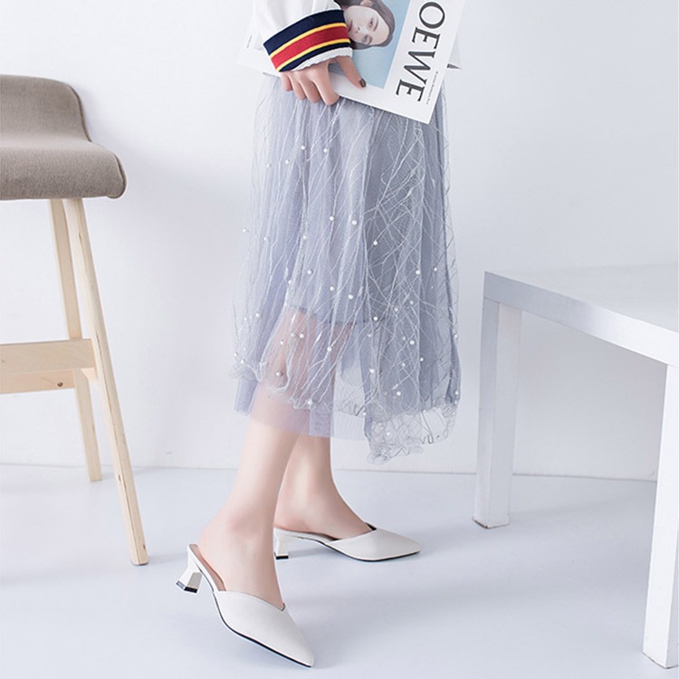 ポインテッドトゥ チャンキーヒール ミュール