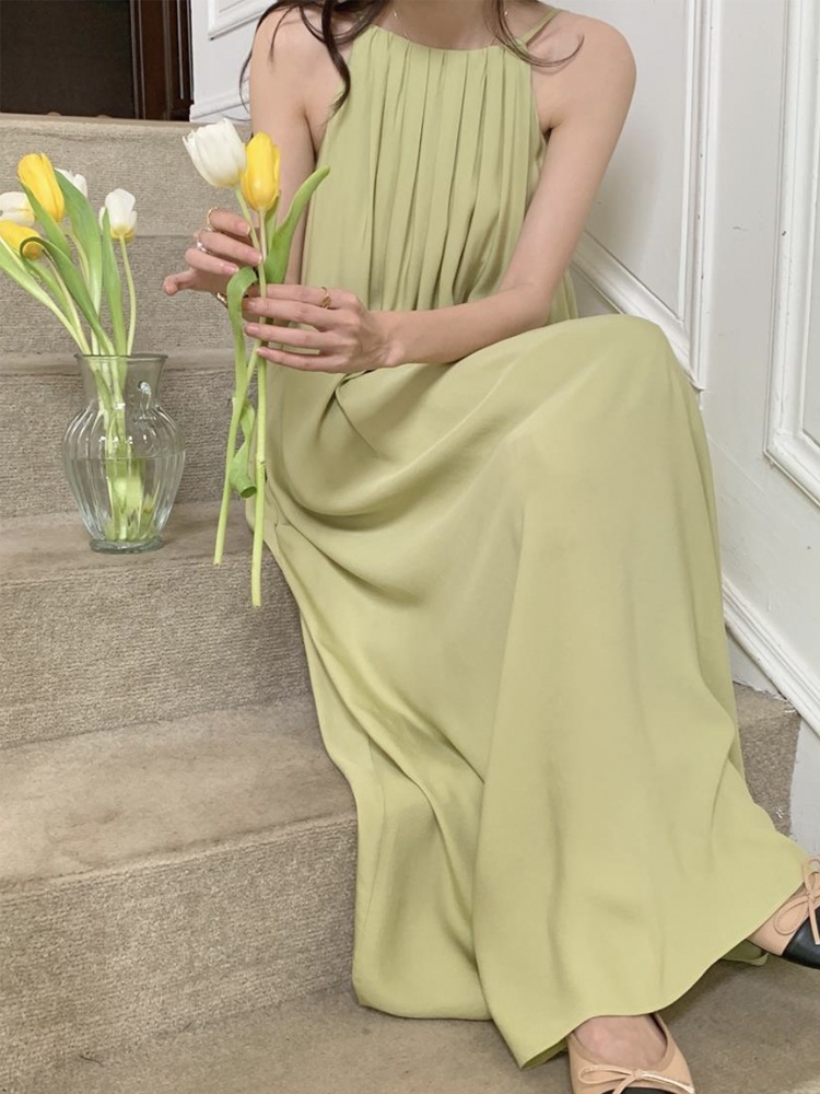 タックプリーツ ゆったり ロング丈 キャミソールワンピース