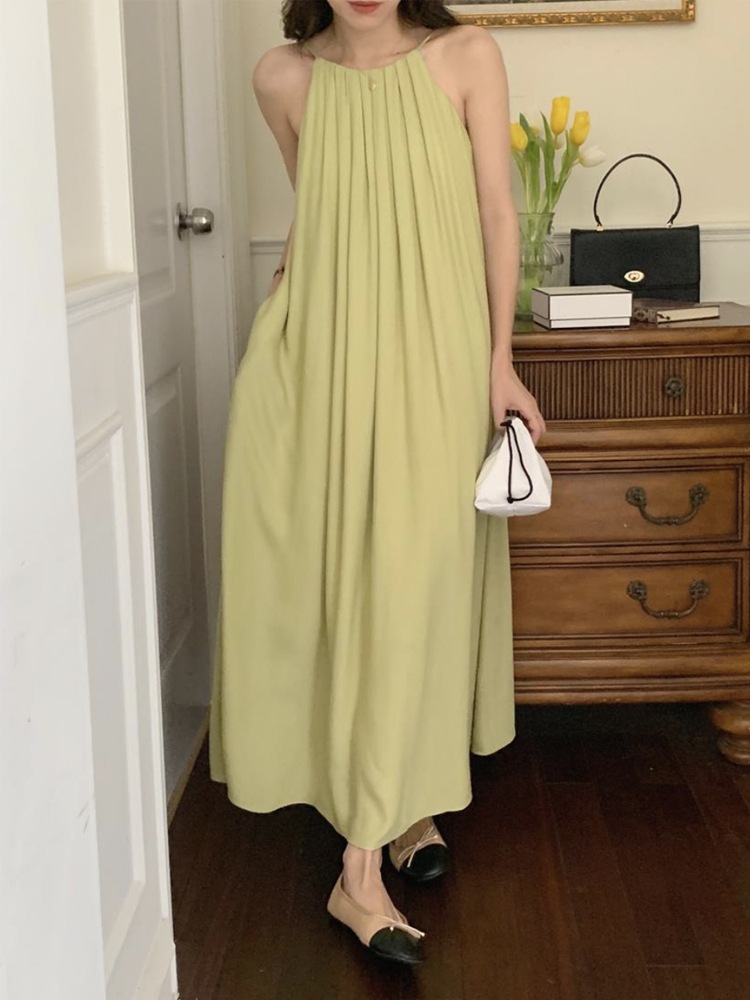 タックプリーツ ゆったり ロング丈 キャミソールワンピース