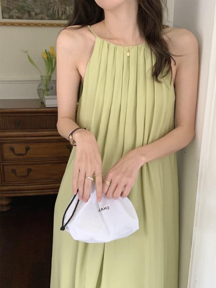 タックプリーツ ゆったり ロング丈 キャミソールワンピース