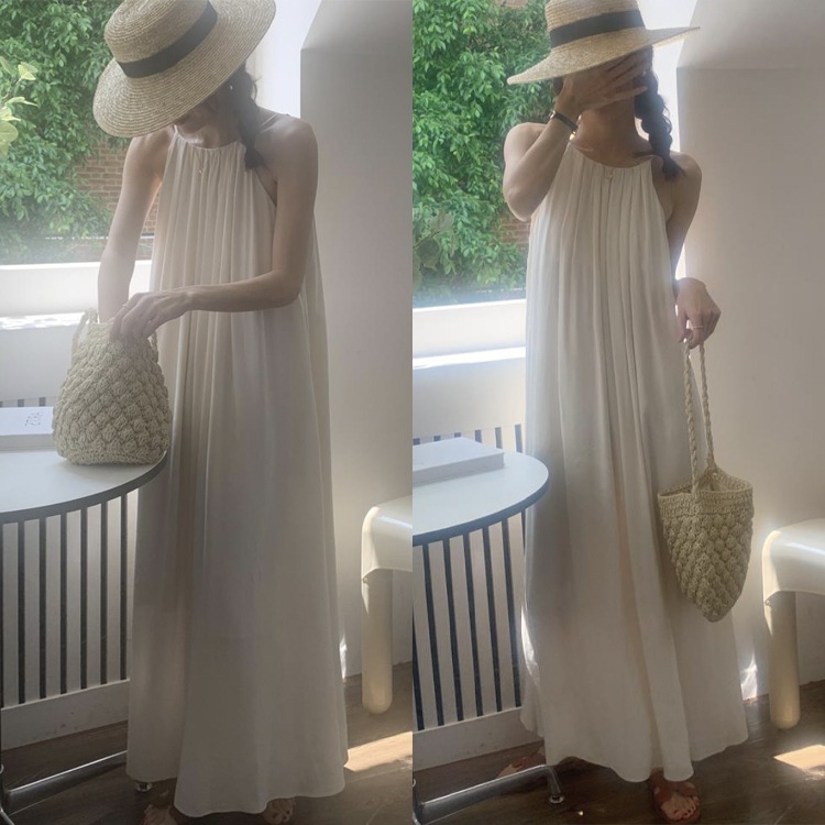 タックプリーツ ゆったり ロング丈 キャミソールワンピース