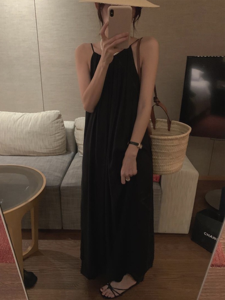 タックプリーツ ゆったり ロング丈 キャミソールワンピース