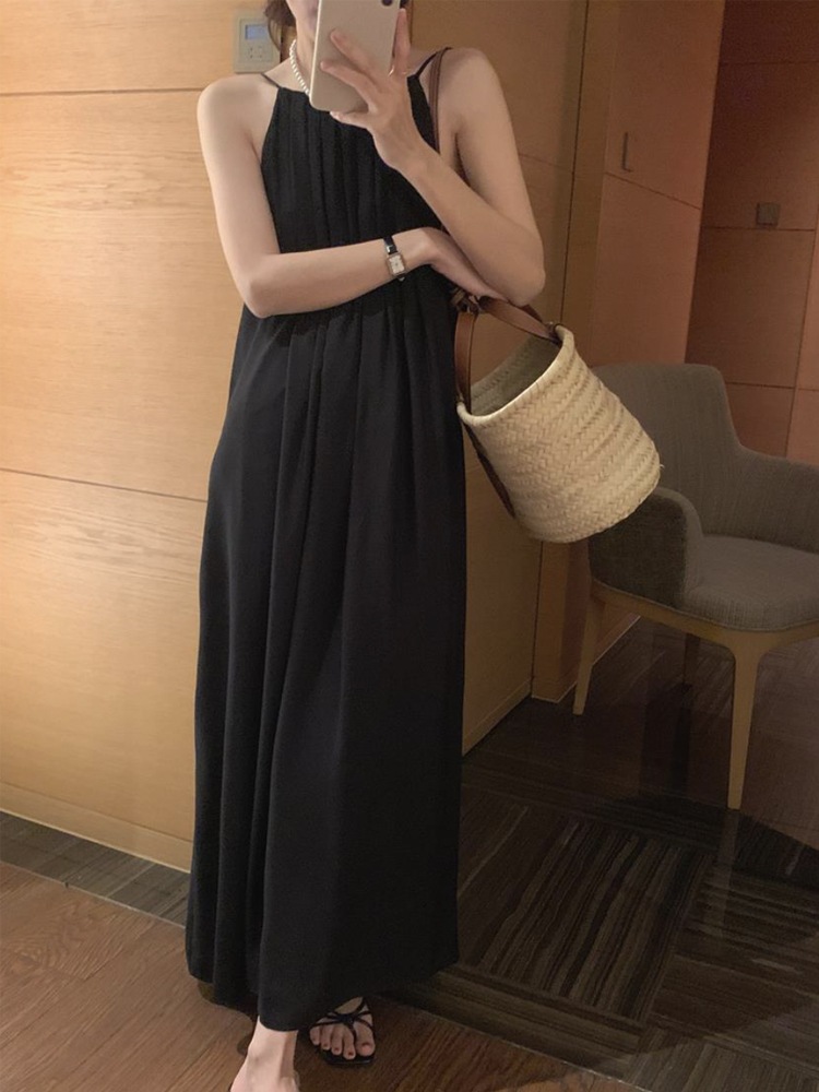 タックプリーツ ゆったり ロング丈 キャミソールワンピース